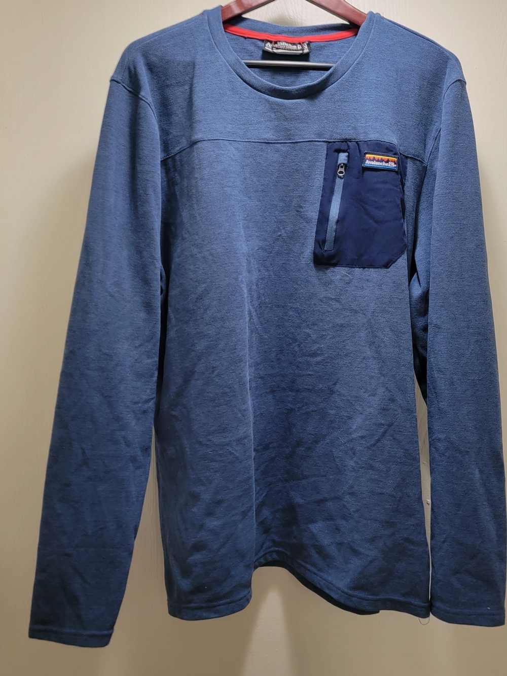 Avalanche Blue Long Sleeve Pullover with Navy Zip Pocket